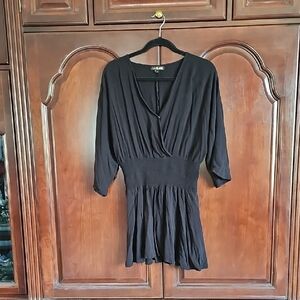 LA BLANCA Black V-Neck Smocked-Waist Swim Coverup